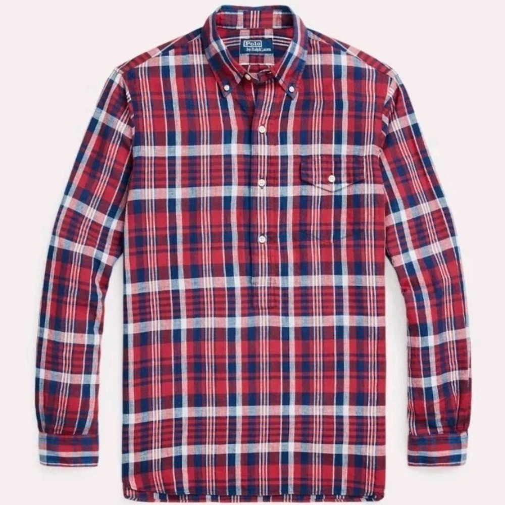 Polo Ralph Lauren Classic Fit Bleeding Madras Plaid Long Sleeve Shirt Size L